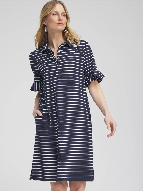 Chico's Dresses & Skirts - Chico’s Zenergy® UPF Knit Stripe Ruffle Sleeve Polo Dress Size X-Large (3)